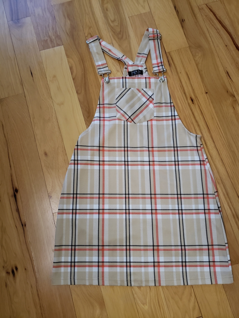 Plaid Pinafore Dress in Beige and Red